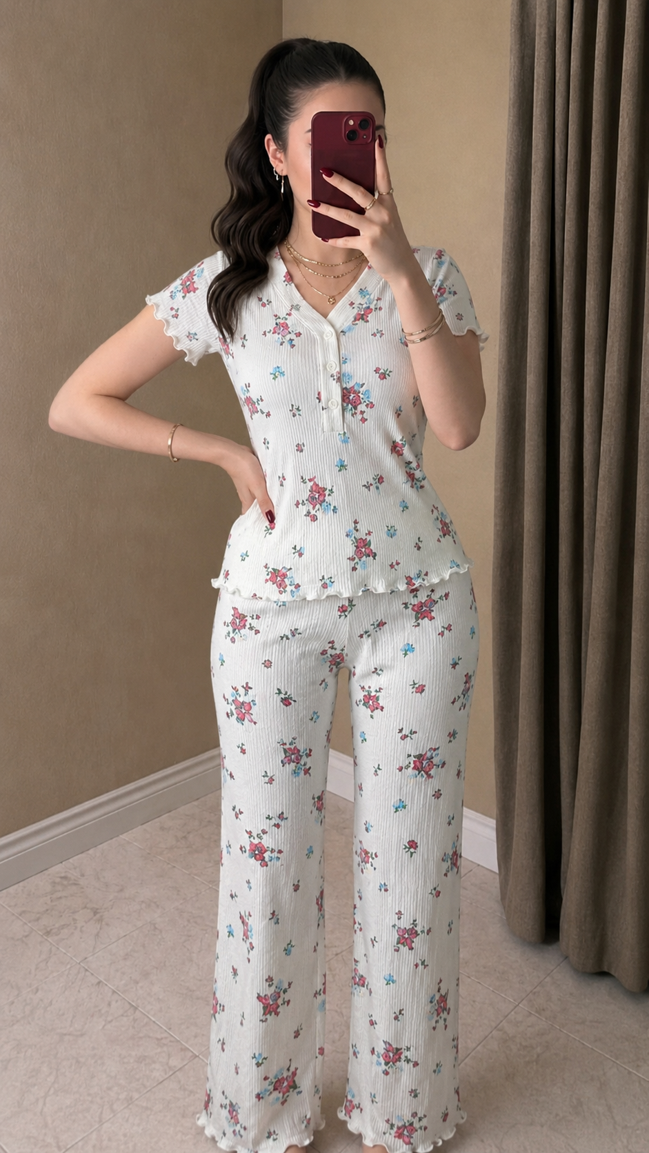 Pyjama demi manche à fleur