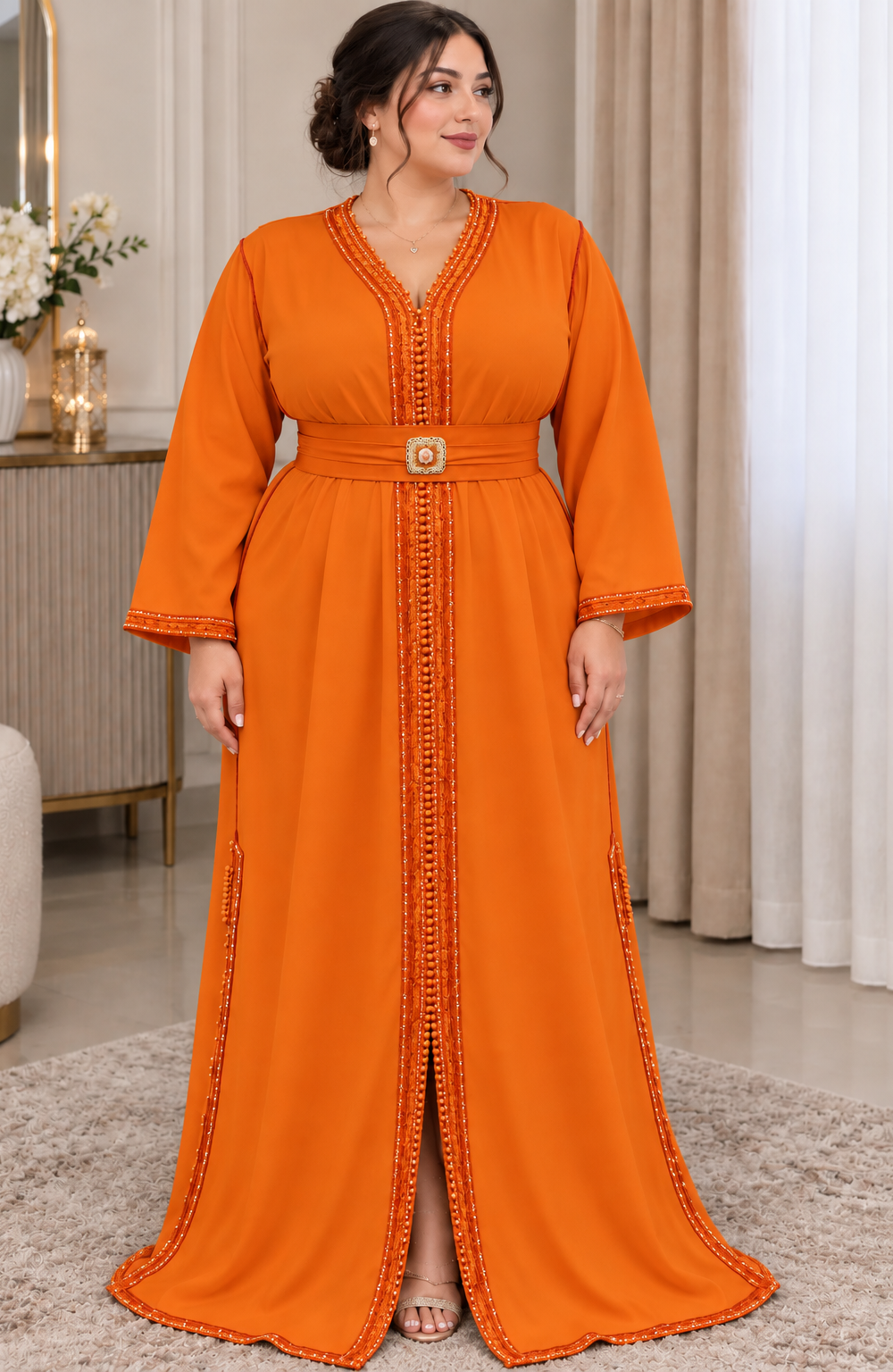 Caftan Élégant 🤍✨من 48 فمافوق tissu crêpe de soie