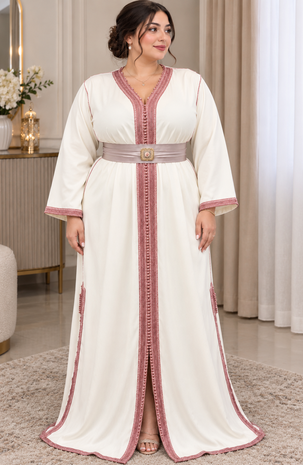 Caftan Blanc Élégant 🤍✨من 48 فمافوق tissu crêpe de soie